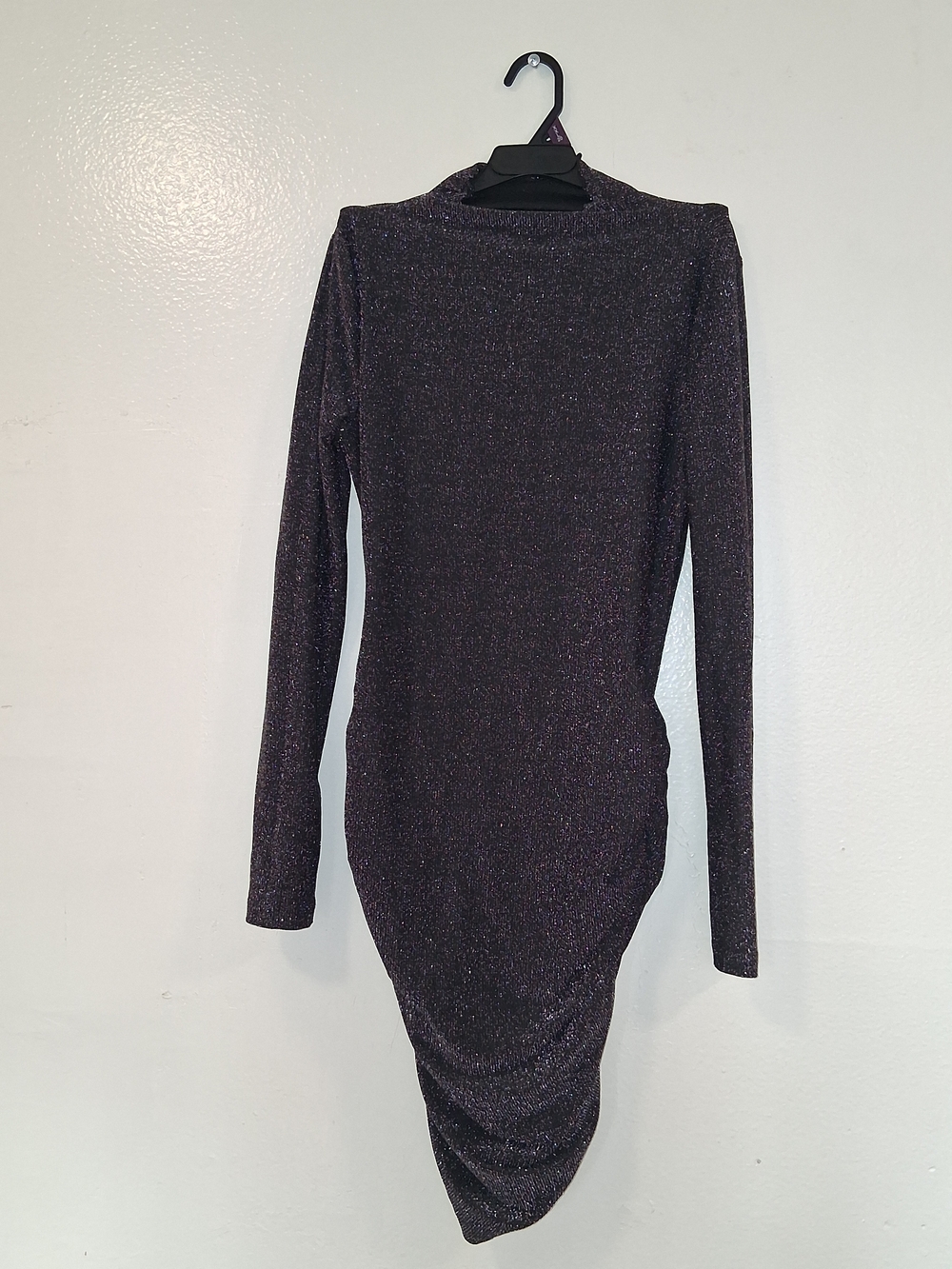 SHEIN Metallic Knit Long Sleeve Asymmetric Bodycon Dress - Black